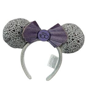 Minnie Mouse Ears Disney 100th Anniversary Headband Silver Sparkle Adult Costume
